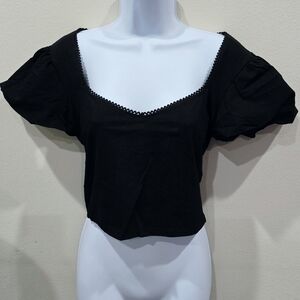 Widow ✦ Black Lace-Up Flutter Sleeve Top ✦ Gothic Romantic V-Neck Semi-Fitted S